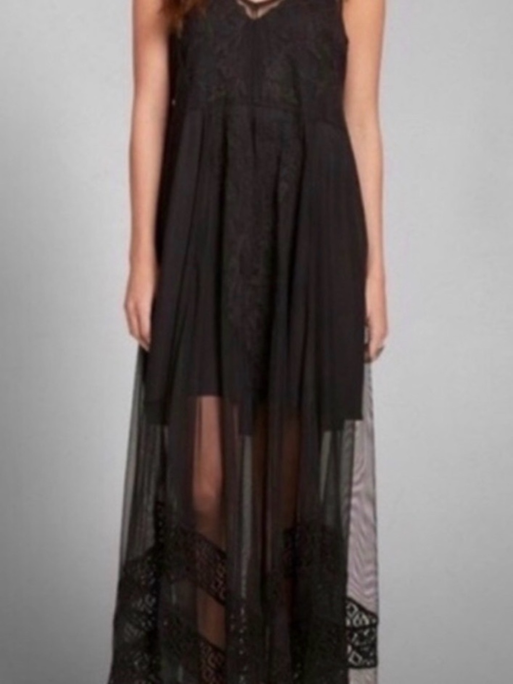Abercrombie & Fitch Black Sheer Lace Maxi Dress